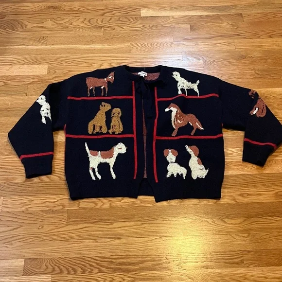 Anthropologie x Maeve Dogs Tie-Front Cardigan Sweater One Size NWOT